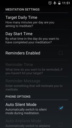 Opções - App Meditation Helper